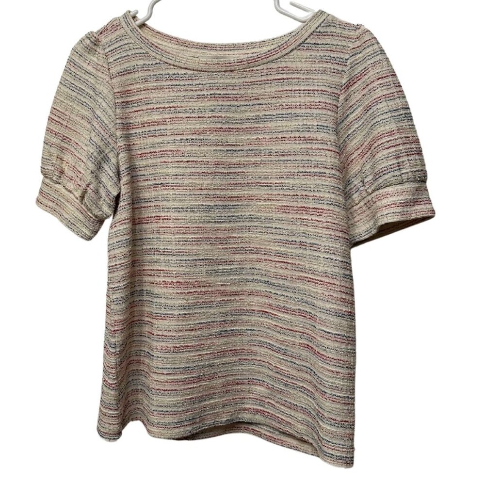 Loft Rainbow Sprinkle Boucher Top with Puffy Sleeves